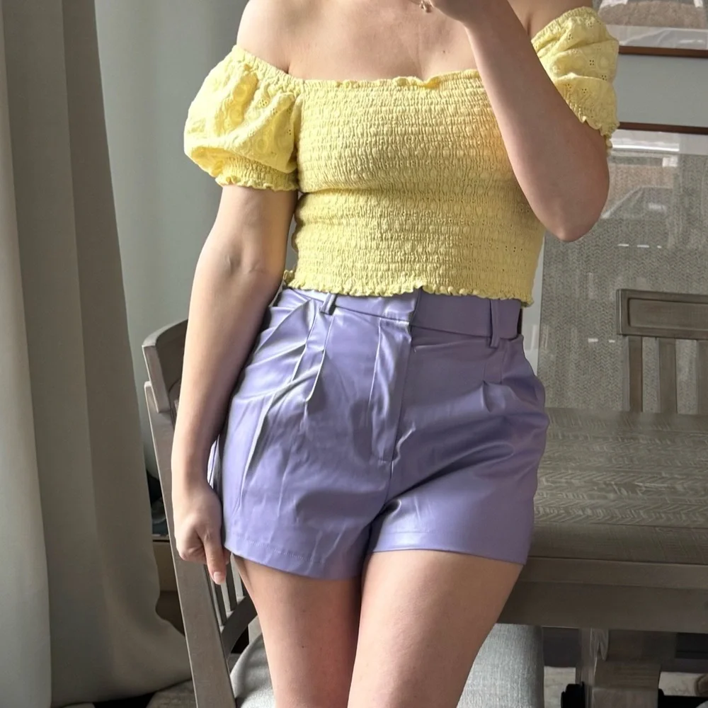 Lavender Purple Faux Leather Women's Shorts - Picture 11 of 16